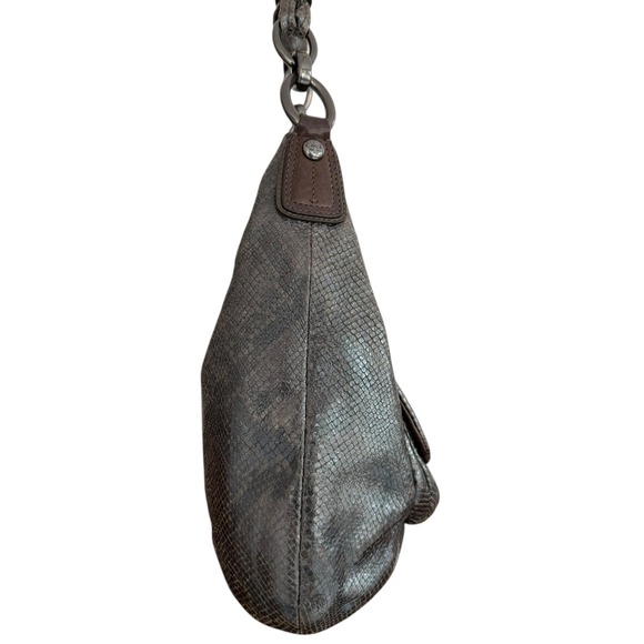 Coach Kristin Shoulder Bag Metallic Snakeskin Embossed Leather Gunmetal Hardware - Picture 5 of 14